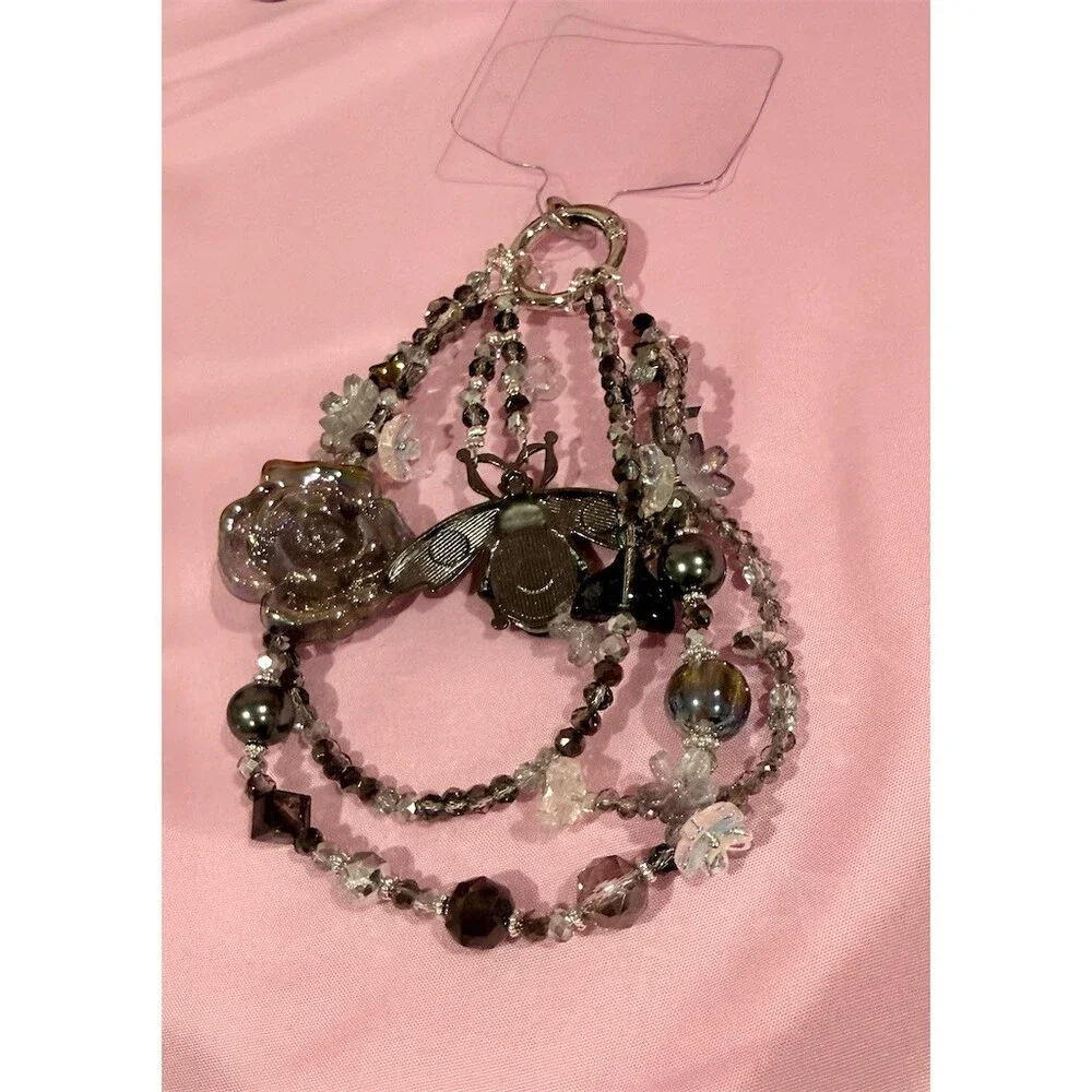 Handmade cute Beaded Phone Charm Strap Keychain Iridescent beads Bee Charm gift